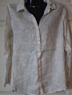 Shabby Chic Light Beige/Cream Linen Button-Down Shirt